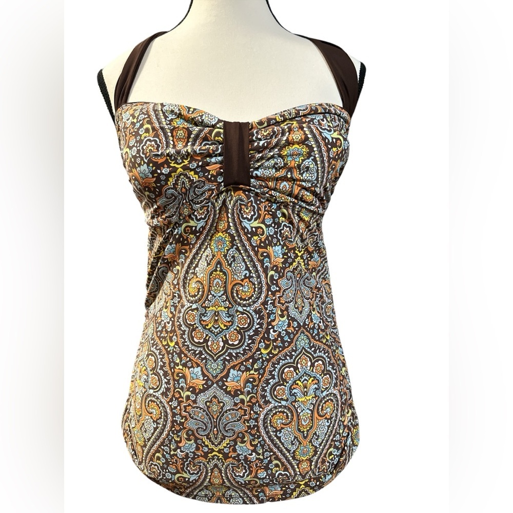 Tommy Hilfiger Brown and Blue Paisley Swim Top